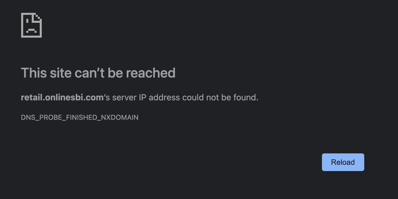 retail.onlinesbi.com server IP address could not be found